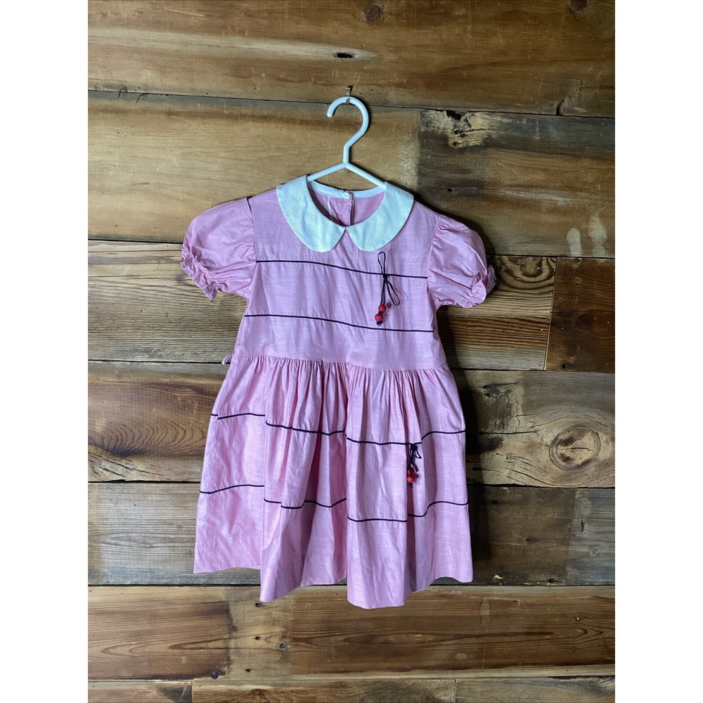 Vintage Girls Handmade Pink Party Dress 4/5 Peter Pan Collar
